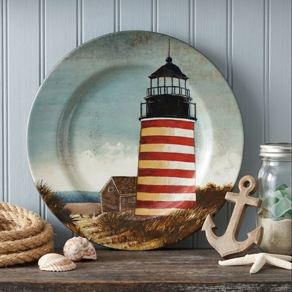 David Carter Brown Plate “By The Sea” Nautical Coastal Lighthouse Sakura 8 1/8” - Picture 8 of 16